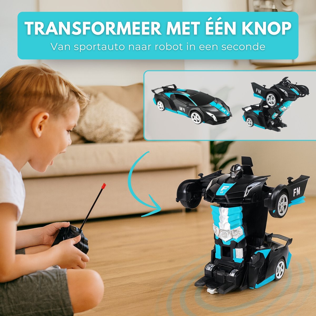 Boncy® Bestuurbare RC Auto - Transformerende Lambo Blauw - Jongens Meisje Volwassenen - Robot Speelgoed Binnen & Buiten - Afstandbestuurbaar Race Drift Car - Afstandsbestuurbaar Raceauto Accu Stuntauto - Bestuurbaar Elektrisch Autos Afstandsbediening — afbeelding 3