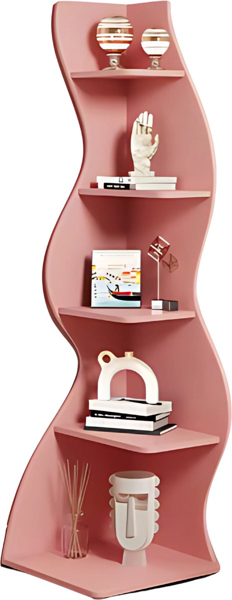Happiq Moderne boekenkast 5 lagen - Zwart - Boekenrek - Woonkamer, slaapkamer en kinderkamer - Hout - 50 cm (D) × 48 cm (B) × 177 cm (H) Roze