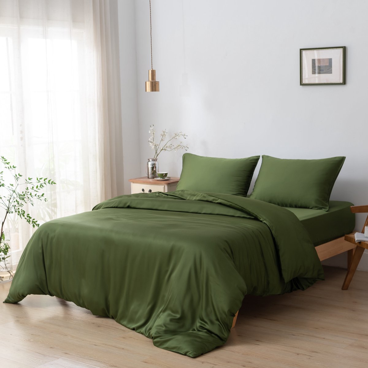 Bamboe dekbedovertrek Deep Moss donkergroen 240x220 cm – Instopstrook, zacht, ademend & duurzaam | Boomba Bamboo®