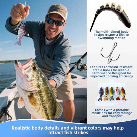 stuks realistische visaas, meervoudig gelede swimbaits, bionische swimbaits voor baars, forel, crappie, snoekbaars, snoek, zonnebaars, zalm, glijdende aas voor beginners, amateurs en professionals van TRUSCEND — afbeelding 5