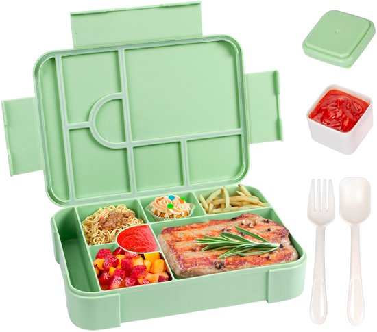 Kinderlunchbox Met Vakken 1330 Ml Lunchbox Voor Kinderen Lekvrije Snackbox Met 6 Vakken Bestek Magnetronbestendig Graad