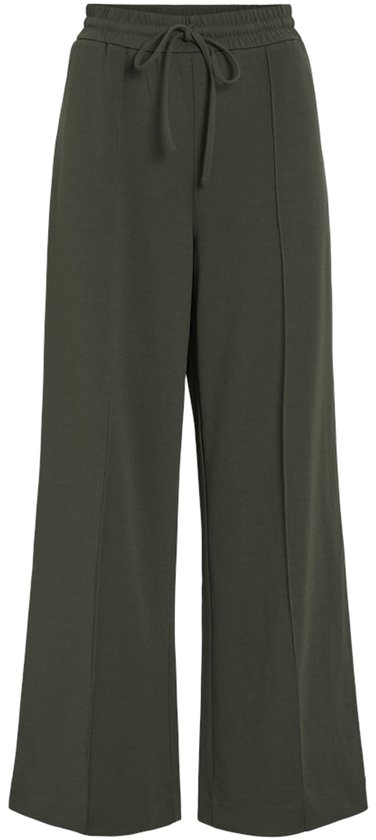 Donkergroene wijde broek met trekkoord en steekzakken.