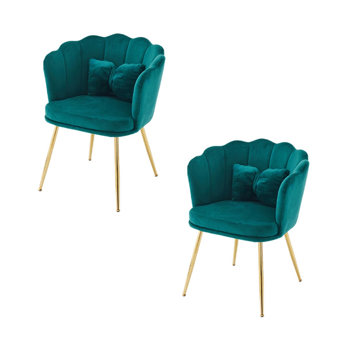 YEHTOKHOME Velvet Eetkamerstoelen set van 2 met armleuning, Bureaustoel, Make-upstoel, Ergonomisch, Fauteuil, Fluwelen stoel met bloemblad-rugleuning, Vergulde metalen poten, Vlinderkussens, Groen