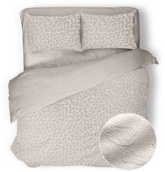 Housse de couette Eleganzzz Micro Mink Leopard - Beige - Housse de couette 200x200/220cm - Housse de couette en velours - 100% velours - Housses de couette doubles