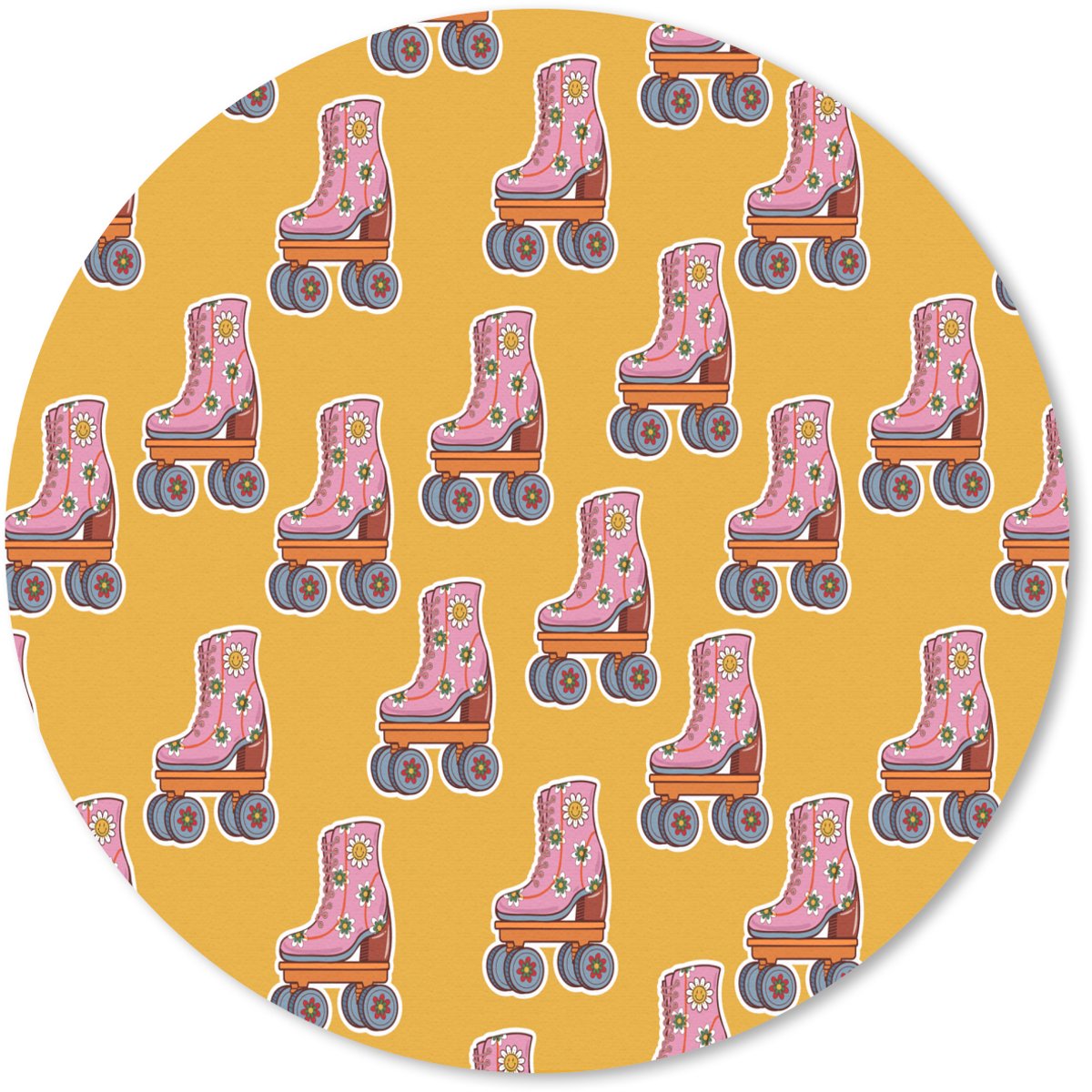Muismat rond 30x30 cm - Mousepad Geel - Rolschaatsen - Patroon - Ronde muismatten