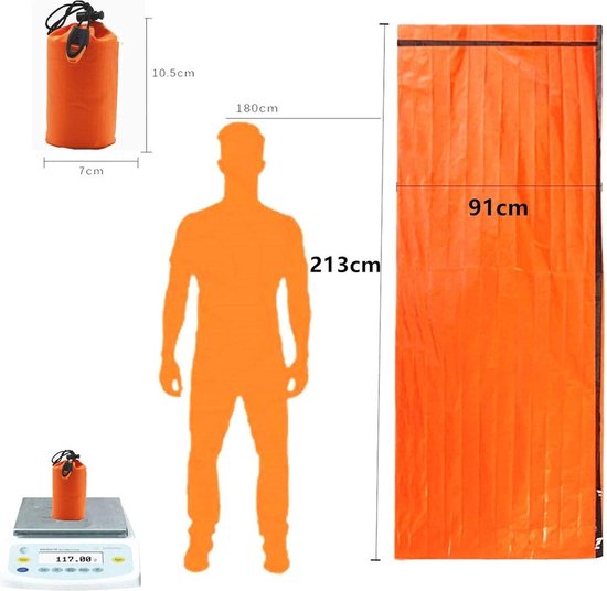 WNHB® Noodtent met nooddeken en slaapzak - 3 delige nooduitrusting - Waterdicht - Compact - Oranje — afbeelding 2