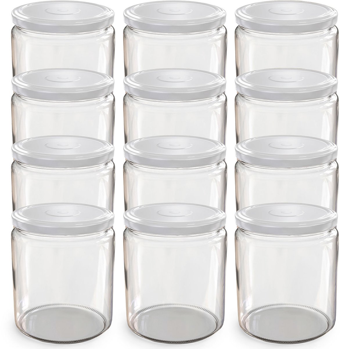 Oputec 12x 405ml inmaakpotten / voorraadpotten TO Ø 82 mm – glazen jampotten – metalen schroefdeksel wit – conservenpotten