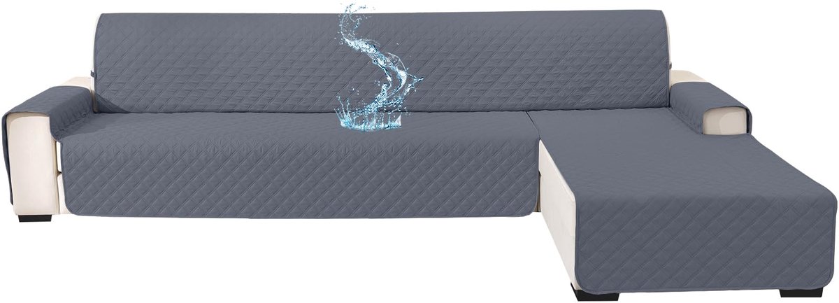 Ibenzoa® Waterdichte en omkeerbare bankhoes voor L-vormige hoekbanken in donkergrijs