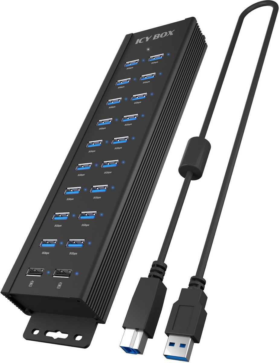 ICY BOX USB Hub 61076 USB-hub 20 poorten USB-A USB 3.0 5 GBit/s Zwart