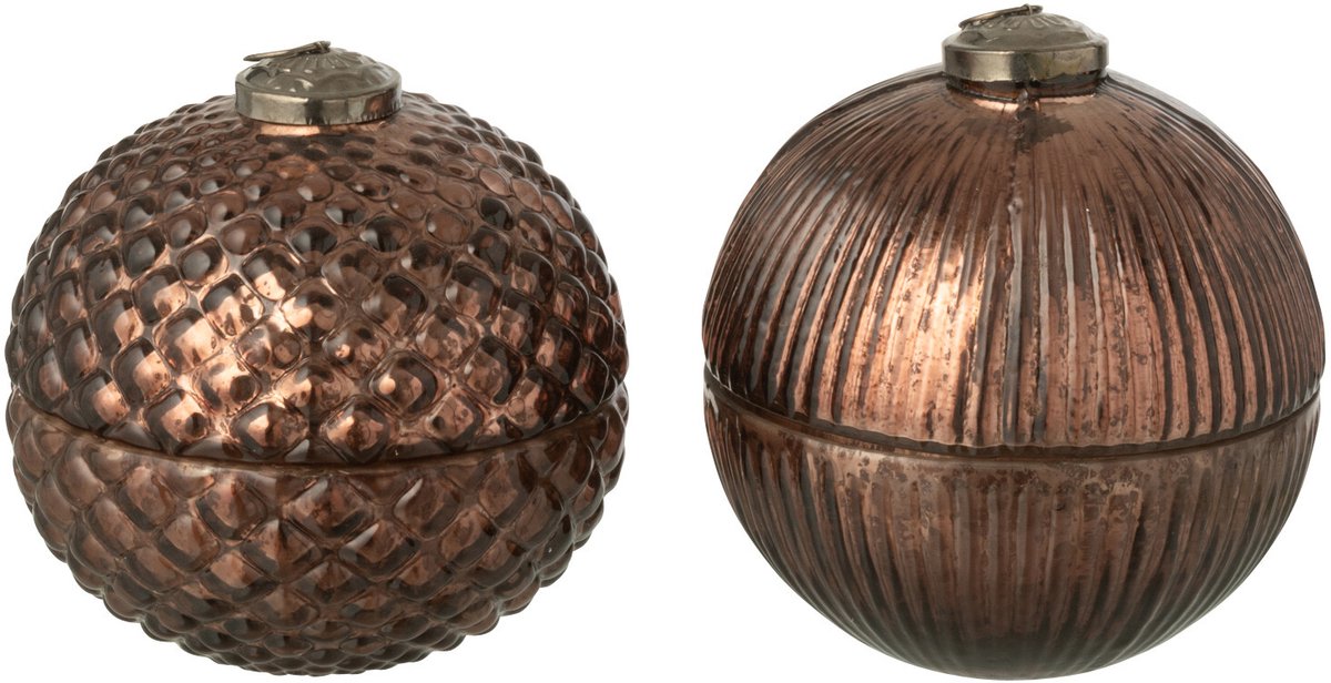 J-Line geurkaars Kerstbal - glas - bruin - small - 2 stuks