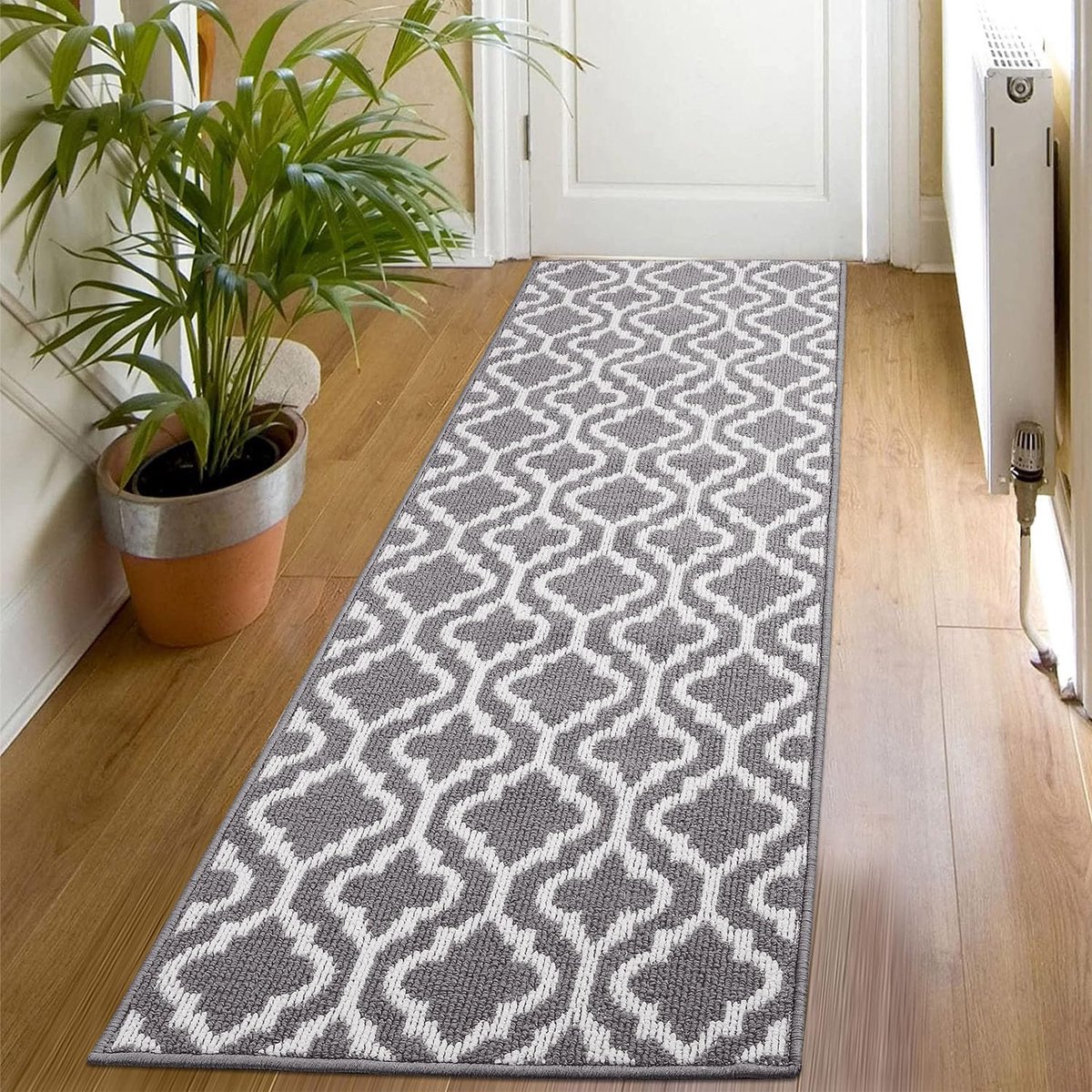 Loper - Antislip - Wasbaar - Voor hal, keuken, entree en eetkamer - Grijs 50x150 cm