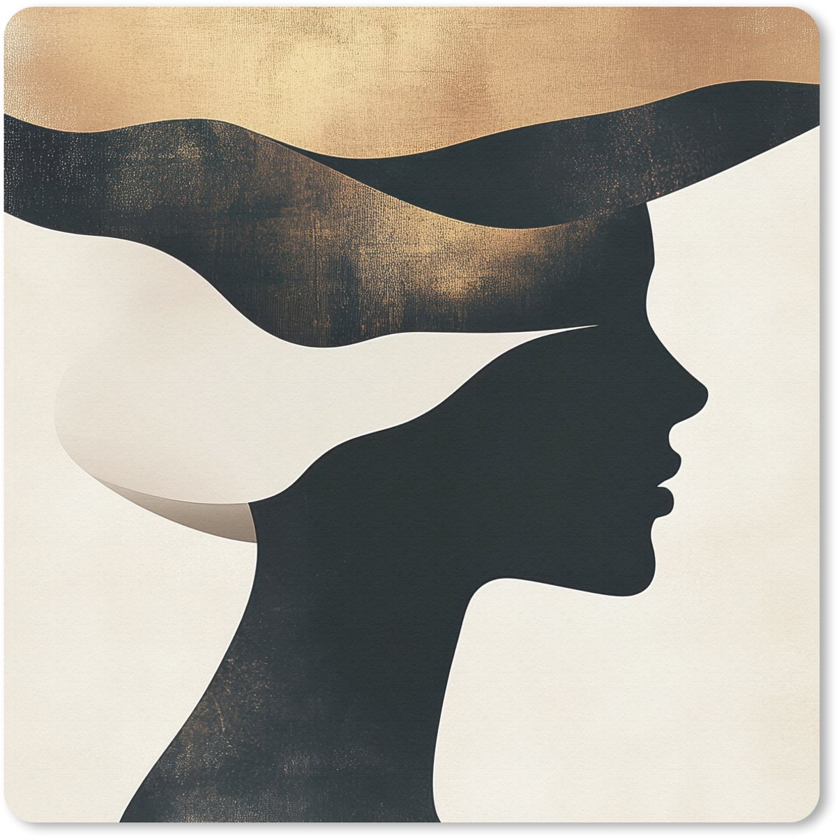 Muismat 20x20 cm - Mousepad Vrouw - Golven - Zwart - Muismatten