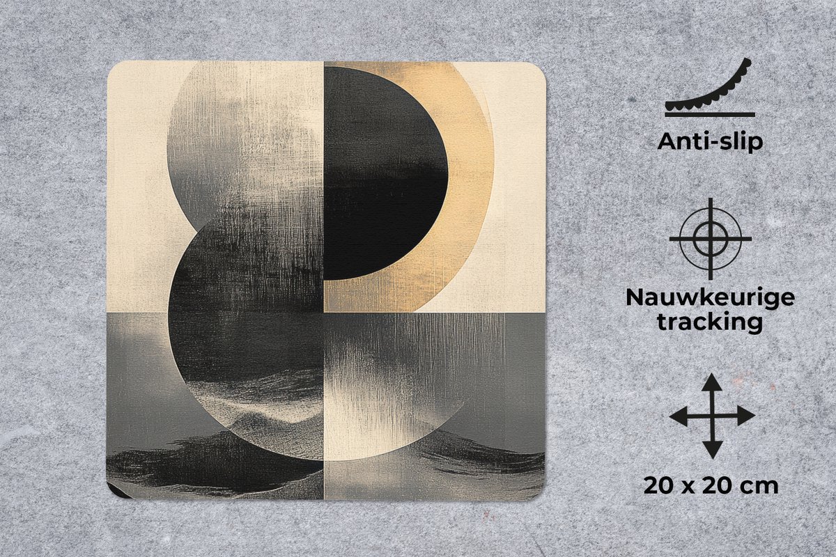 Muismat 20x20 cm - Mousepad Cirkels - Schaduw - Abstract - Muismatten