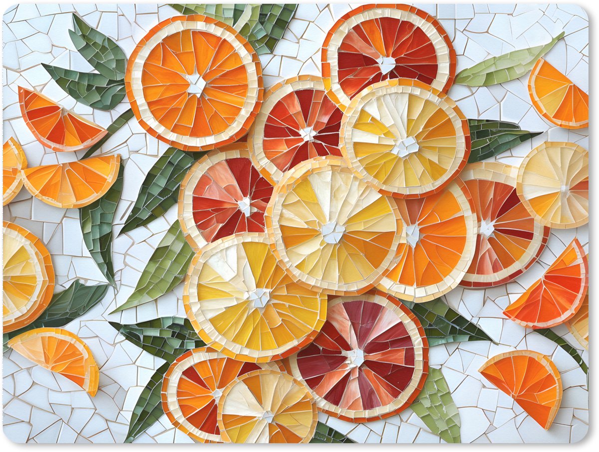 Muismat XXL 80x60 cm - Bureau onderlegger - Bureau mat Schijfjes - Fruit - Oranje - Mozaïek - Bureaumat - Gaming mousepad xl - Bureaulegger groot - Computer deskmat