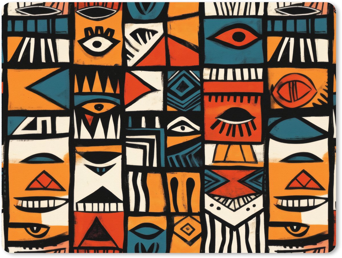 Muismat XXL 80x60 cm - Bureau onderlegger - Bureau mat Abstract - Gezichten - Mozaïek - Bureaumat - Gaming mousepad xl - Bureaulegger groot - Computer deskmat