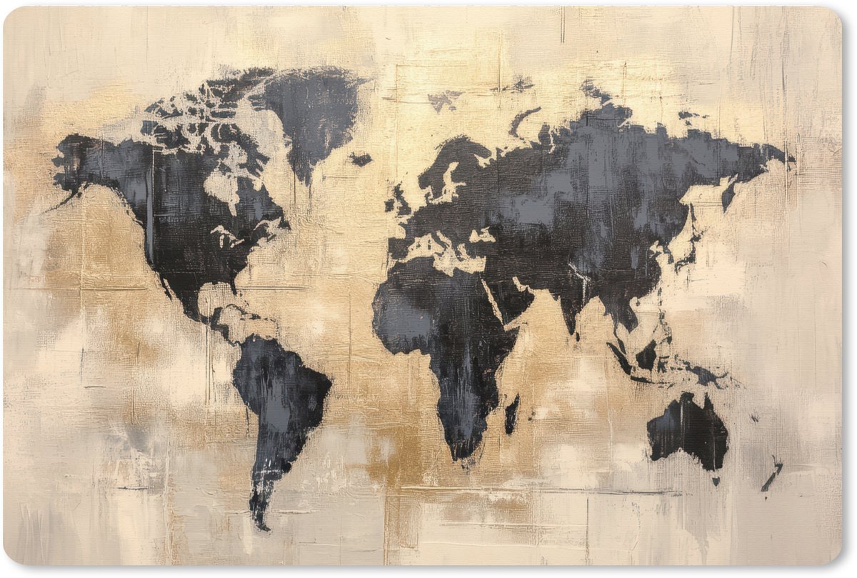 Muismat XXL 90x60 cm - Bureau onderlegger - Bureau mat Wereldkaart - Goud - Zwart - Abstract - Bureaumat - Gaming mousepad xl - Bureaulegger groot - Computer deskmat