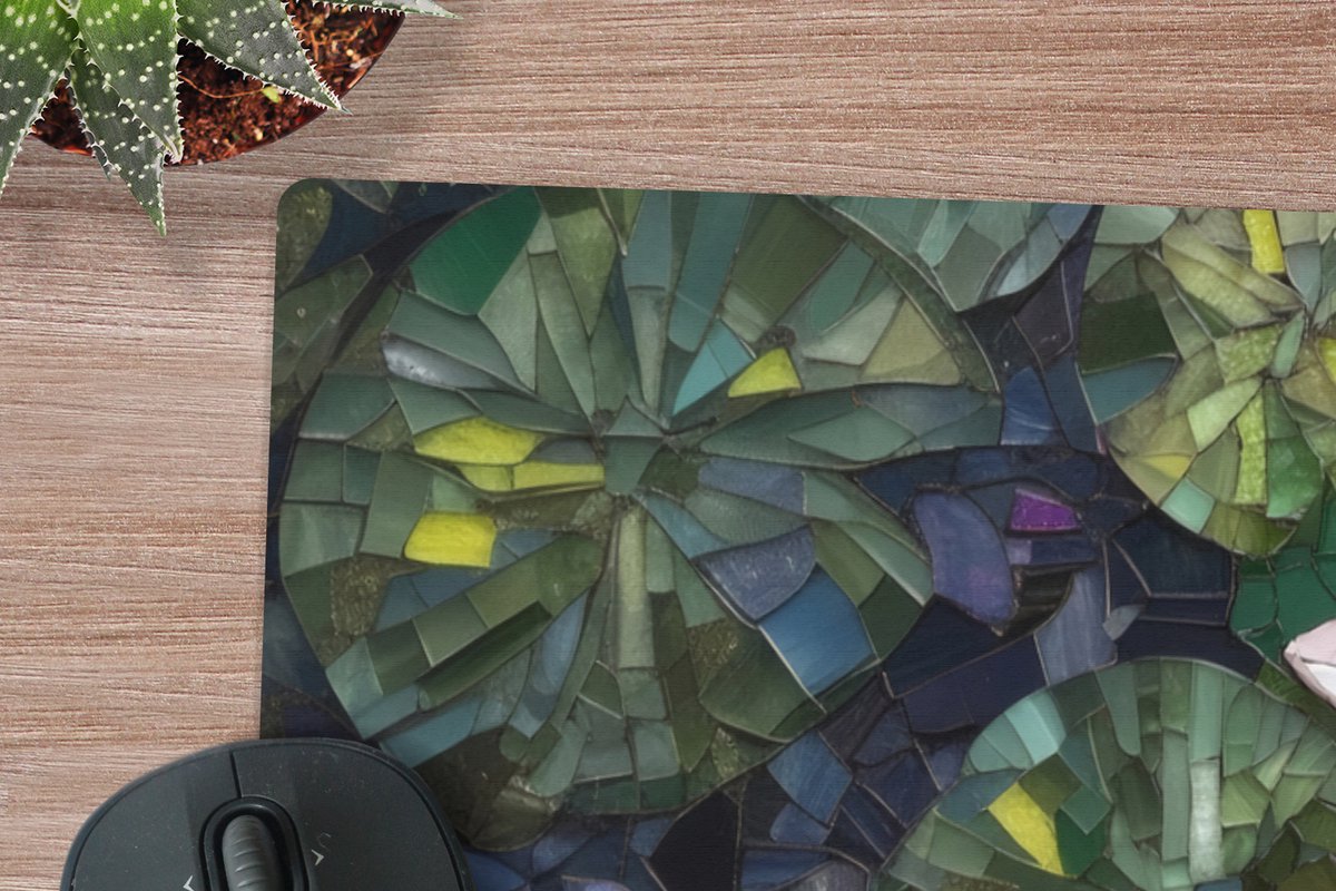 Muismat XXL 90x60 cm - Bureau onderlegger - Bureau mat Glasstukjes - Leliebladeren - Vis - Oranje - Bureaumat - Gaming mousepad xl - Bureaulegger groot - Computer deskmat