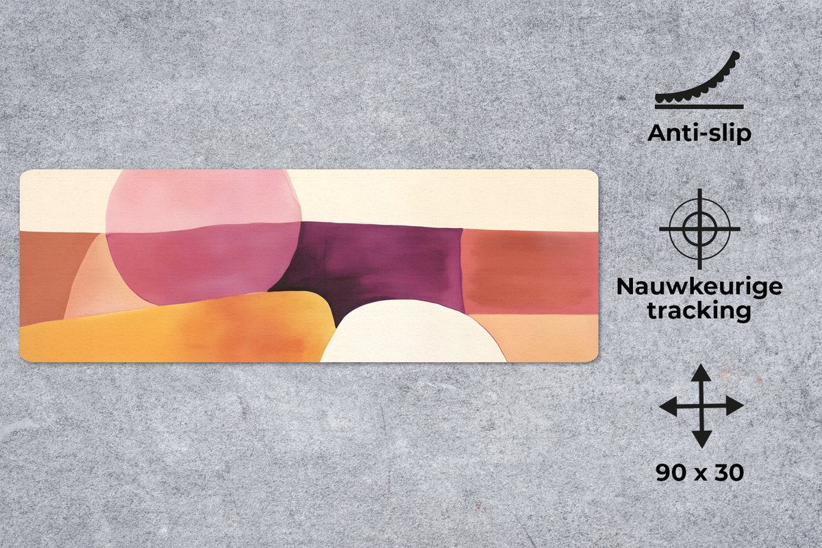Muismat XXL 90x30 cm - Bureau onderlegger - Bureau mat Vormen - Abstract - Kleurrijk - Bureaumat - Gaming mousepad xl - Bureaulegger groot - Computer deskmat