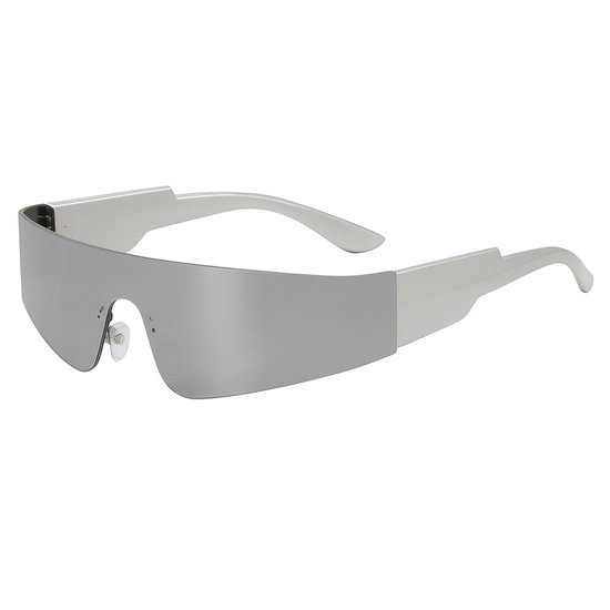 Lunettes de Festival pour hommes et femmes – Lunettes de soleil à visière – Verre miroir Argent réfléchissant – Unisexe futuriste