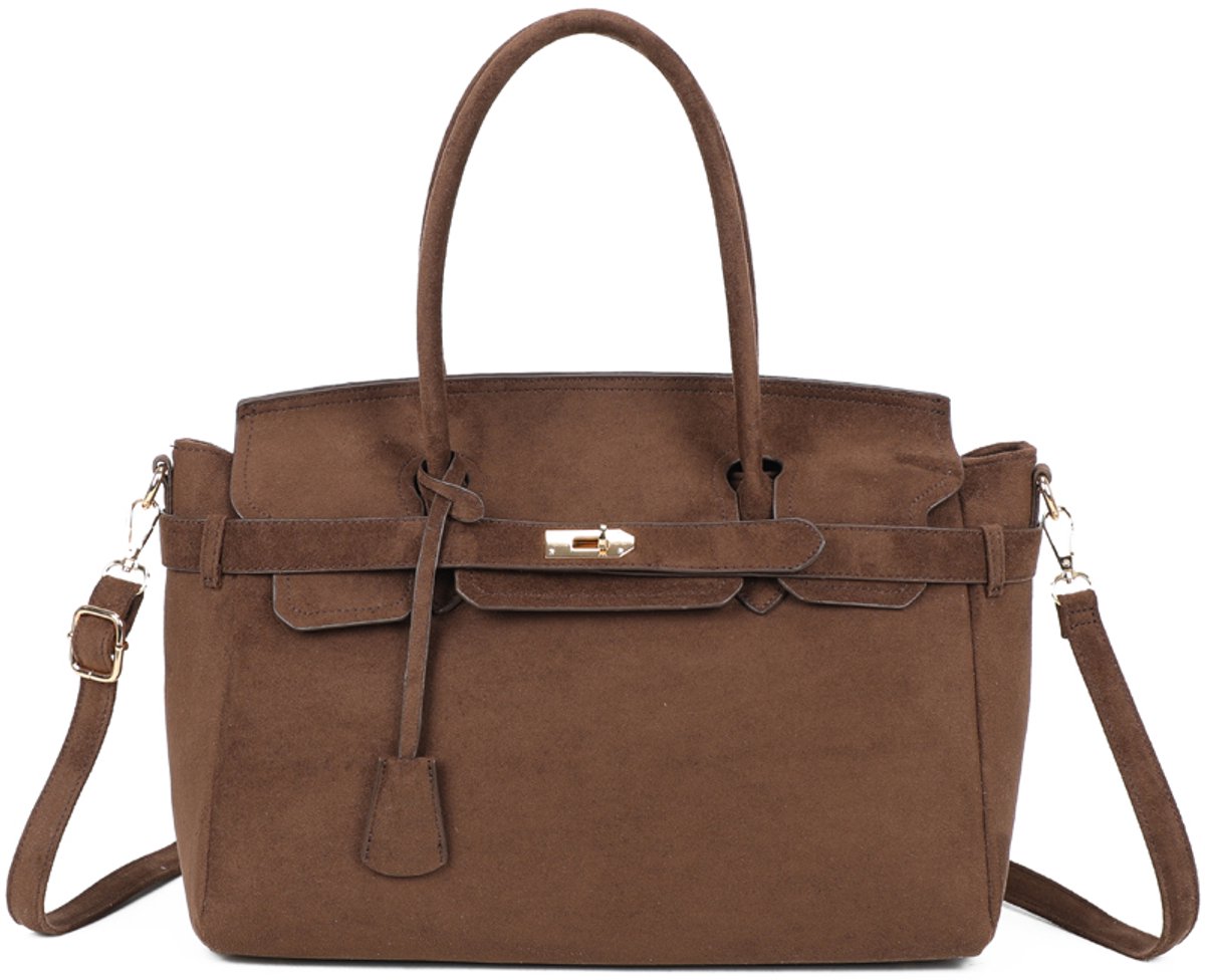 Gallantry® Dames Handtas – Vegan Suède leer- Schooltas - Werktas – Laptopvak 15”inch – Ruim, Casual & Zakelijk – Schoudertas - Crossbody - Damestas – D. Bruin