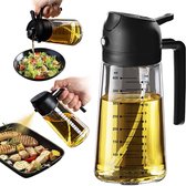Oliesproeier 2-in-1, 500 ml oliespuitfles, spijsolie, olijfoliespray, azijnsprayer, koken, bakken, grillen, salade (zwart