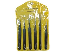 TLVX Precisie Pincet Set 6 stuks - RVS Zwart - Antistatisch - Roestvrijstaal - Reparatie Tool voor Printplaat - Ipad - Mobiele Telefoon - Iphone - Samsung - Computer - Elektronica - Sieraden - Hobby - Splinter - Horloge Repair - Kleine Mini Pincet