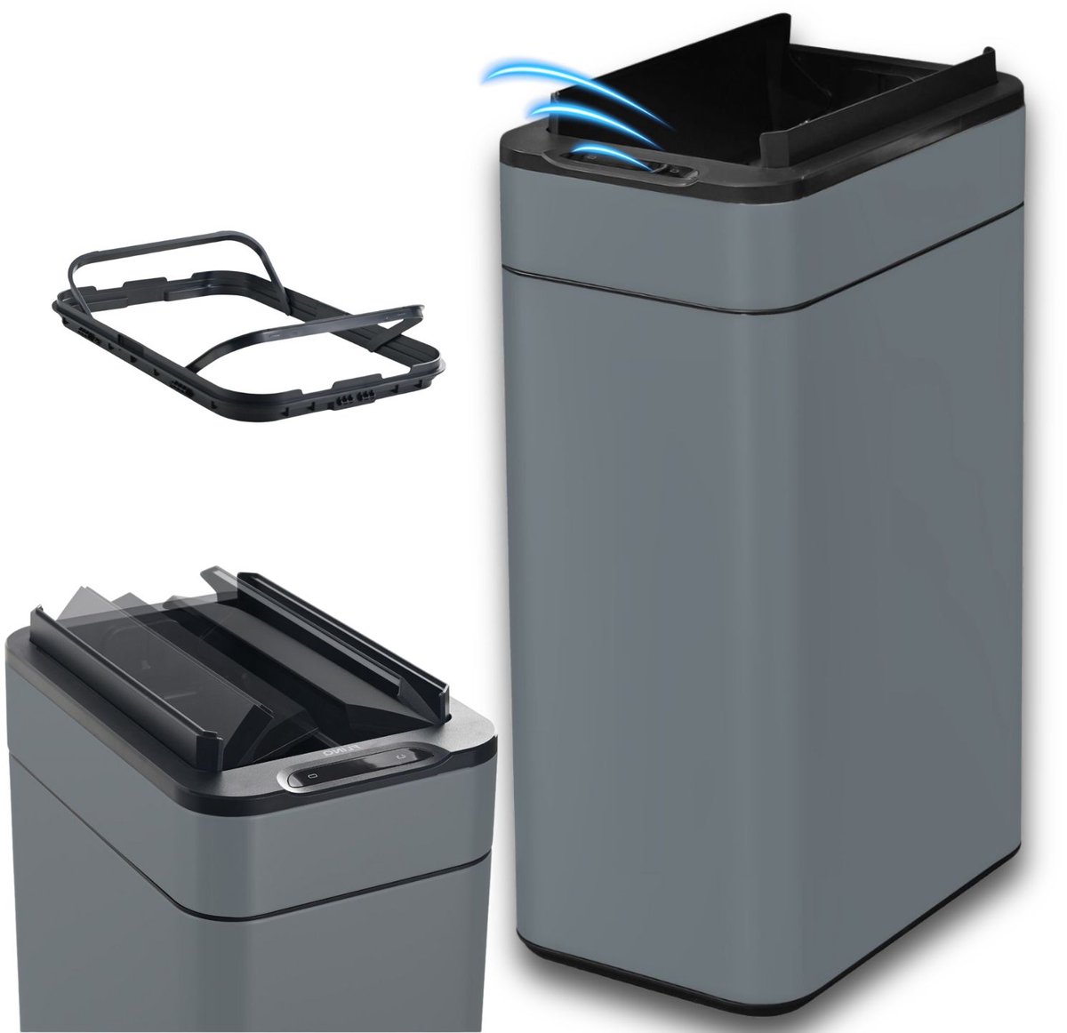 FlinQ Swing Prullenbak - Vuilnisbak met Sensor en Unieke Deksel - Afvalbak met Elegant Design - RVS Afvalemmer - 60 Liter - Antraciet