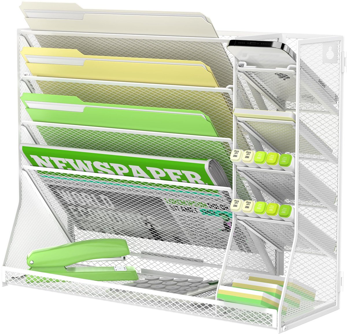 Ibenzoa Wand- en bureau-organizer met vijf vakken en penhouders voor kantoor wit
