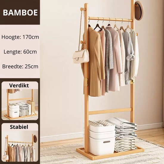 en.casa] Bamboe kledingrek Horten 140x90x45 cm houtkleurig | premiumXL