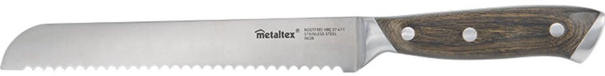 Metaltex - Broodmes - Keukenmes - Koksmes - Houten greep - Lemmet 22 cm - Gehele mes 33 cm - Heritage lijn