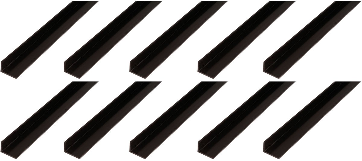 Alberts 10 x hoekprofiel, PVC, zwart, 25 x 20 x 1 mm, lengte 1 m