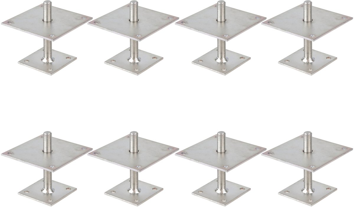 Alberts 8 x I-paaldrager, in hoogte verstelbaar 30 - 150 mm, plaat 150 x 150 mm, elektrolytisch verzinkt, dickschichtpassiviert, voor opschroeven