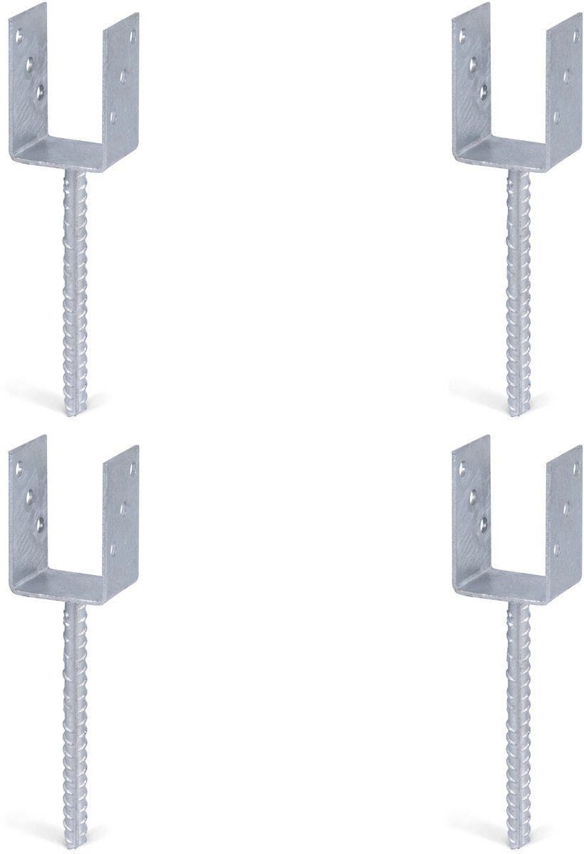Alberts 4 x U-paaldrager mit Riffelstahl-betonanker, 71x104 mm, betonanker 200 mm, thermisch verzinkt, voor inbetonneren