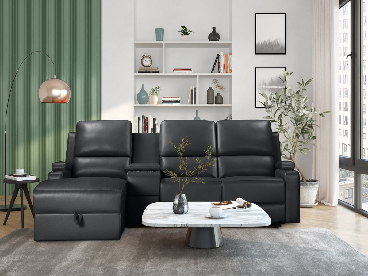 Notio Living Dallas-Hoekbank - Opbergruimte - Zwart PU