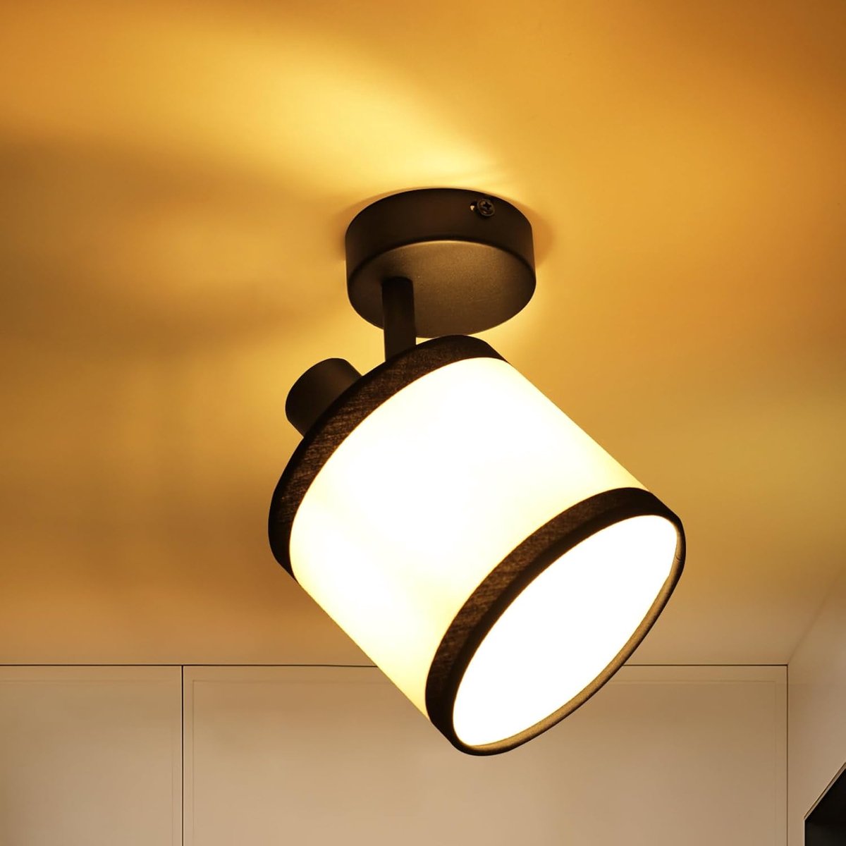 Glitzerlife Stoffen Plafondspot - Plafondlamp - 1-lichts E14 Fitting - Zwenkbaar Vintage Retro - Zwart voor Keuken Slaapkamer Kinderkamer Exclusief Lichtbron