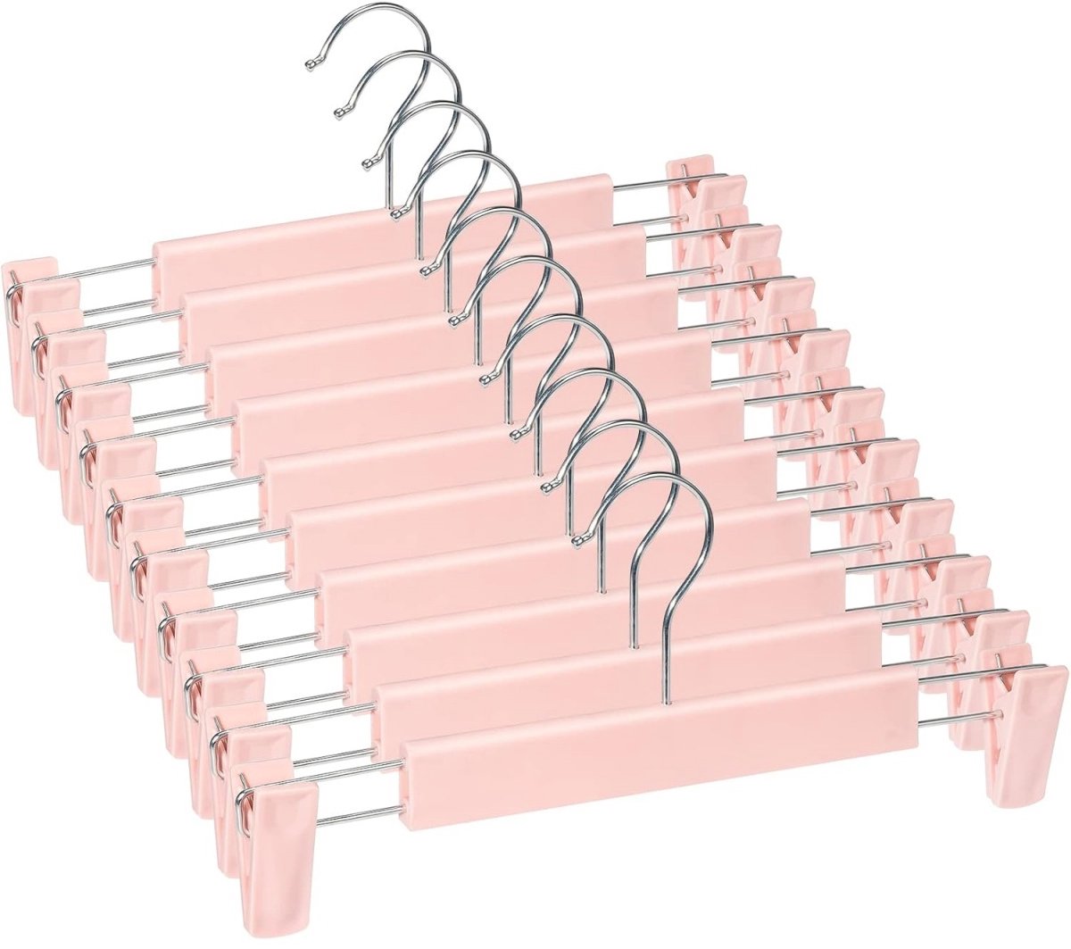 QTTVBTNA - 10 stuks kledinghangers met verstelbare antislip clips – stevige rokken- en broekhangers met haken, ruimtebesparend voor broeken, rokken, sokken en jassen – roze