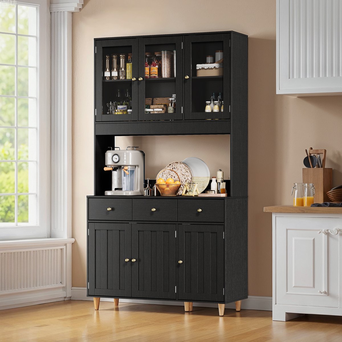Xbro Keukenkast – Slim ontwerp met 3 lade en 6 deuren, verstelbare planken en te combineren met andere keukenkasten – Keuken Opbergkast – keuken & woonkamer – 100×30×180 cm – Zwart — cadeau in Cadeau-ideeën - foto 4