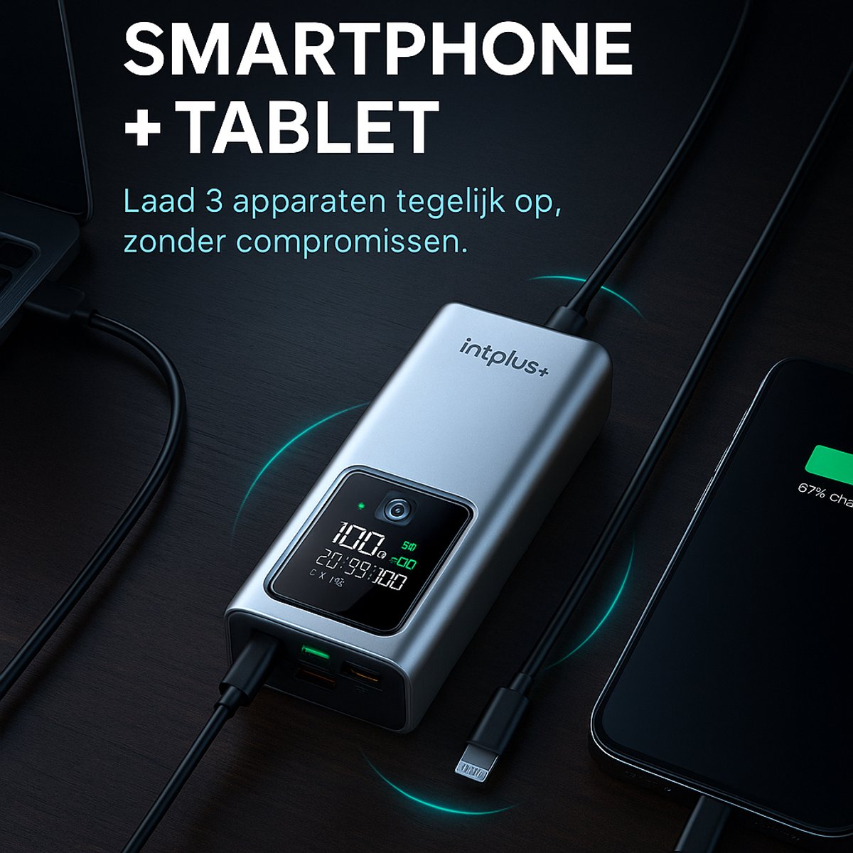 Powerbank 20.000 mAh 100W USB-C PD Snellader voor MacBook, Laptop, Smartphone, Vliegtuigklaar, Compact - Afbeelding 5