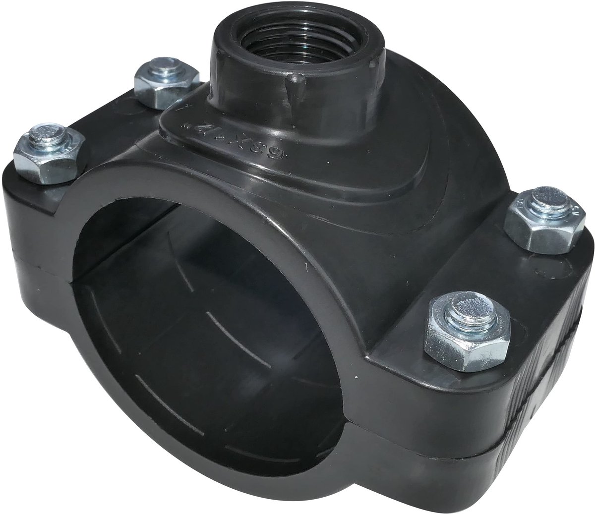 Aerzetix - C51871 - Verbinding klem voor buizen Ã˜63 - Draad 1/2'' - Met 4 bouten - Tak klem voor secundaire leidingen