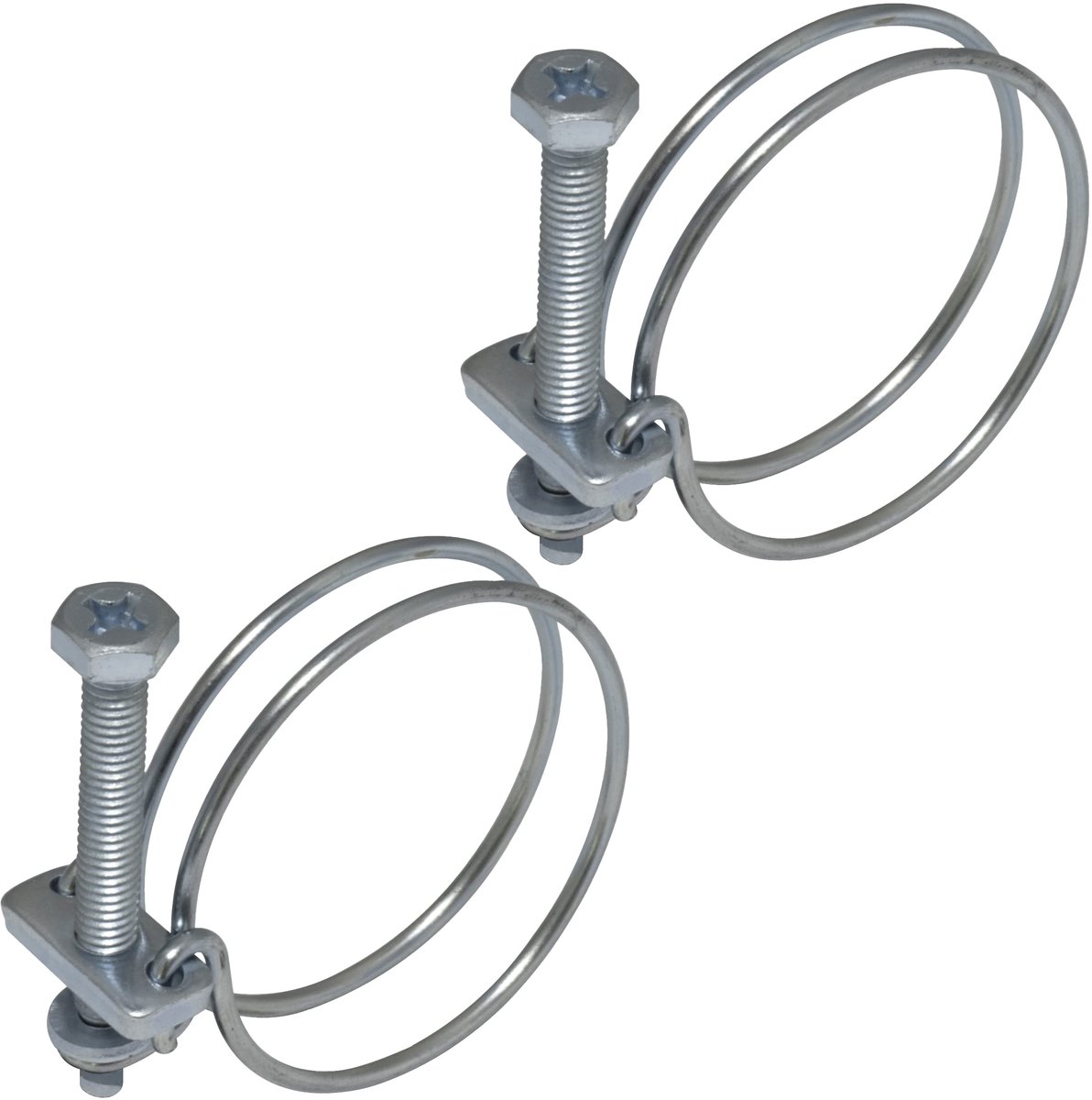 C63732 - Set van 2 dubbele draadklemmen 42-47 mm - staal - zilver voor luchtkanalen en irrigatie