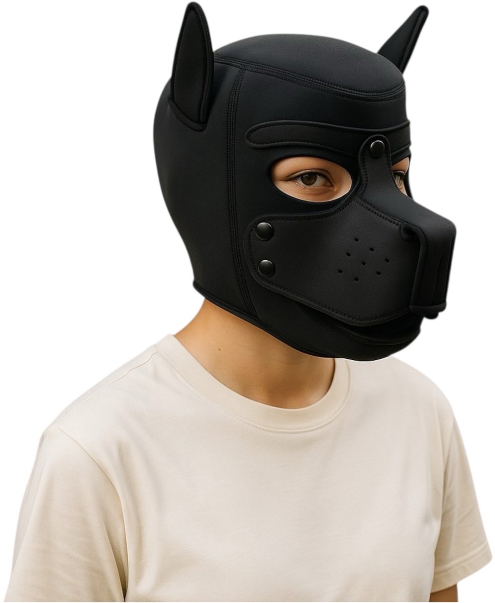 Hondenmasker Zwart – Cosplay Puppy Play Masker voor Volwassenen – Verstelbaar – Kinky Pleasure® – Rollenspel Accessoire