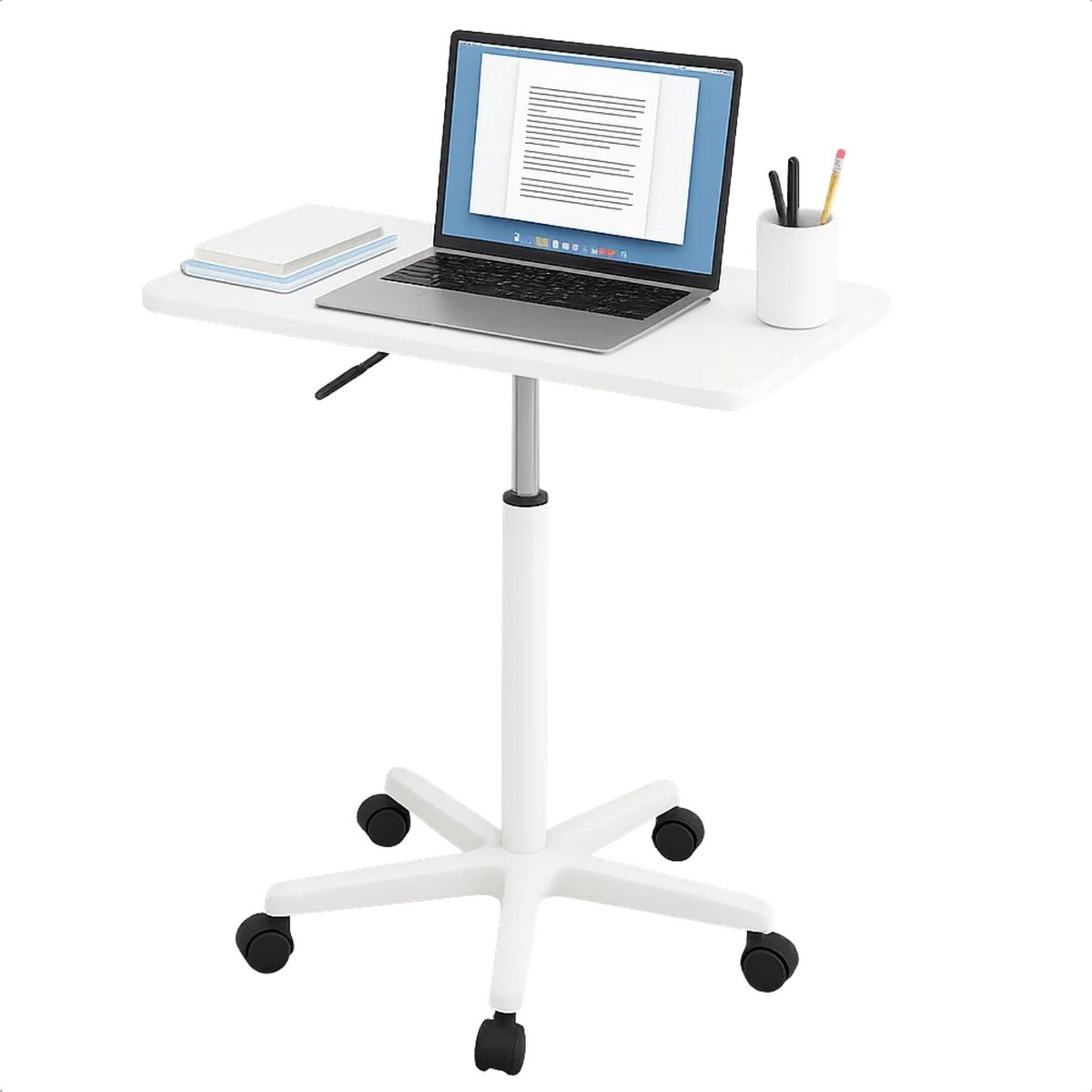 Lomera Hoogte Verstelbaar - Gasveer Bediening - Bijzettafel Wit - Tafelblad Mdf - Afgeronde Hoeken - Zwenkwielen Met Rem - Laptoptafel - Verrijdbare Tafel - Verstelbare Bijzettafel - Wit Tafelblad - Mobiele Bijzettafel nvt