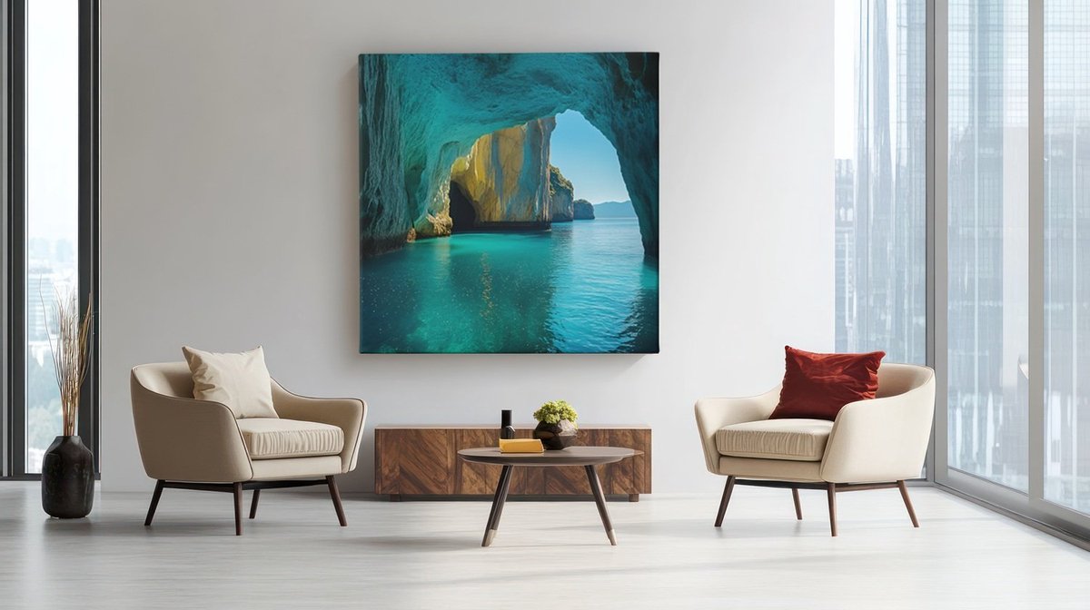 Trendex Global Vierkant Canvas Schilderij - Blauwe Grot - 40x40x2 cm