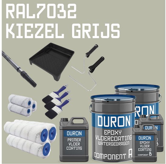 DURON - Epoxy Vloercoating pakket 12,5m2 - RAL7032 Kiezelgrijs - Alles in 1 pakket - 3 laags