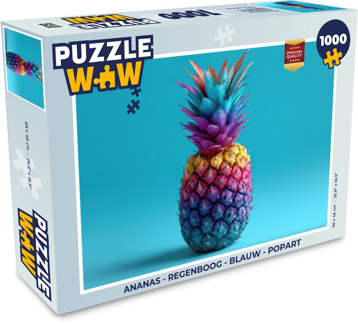 Puzzel Ananas - Regenboog - Blauw - Popart - Legpuzzel - Puzzel 1000 stukjes volwassenen