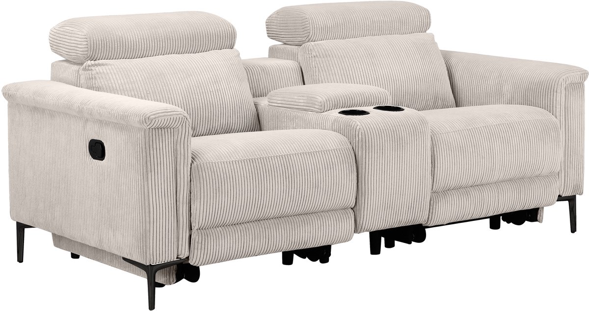 Notio Living Lund - Dubbele relaxfauteuil met handmatige functie in corduroy crème (97 x 194 x 100 cm) Wit