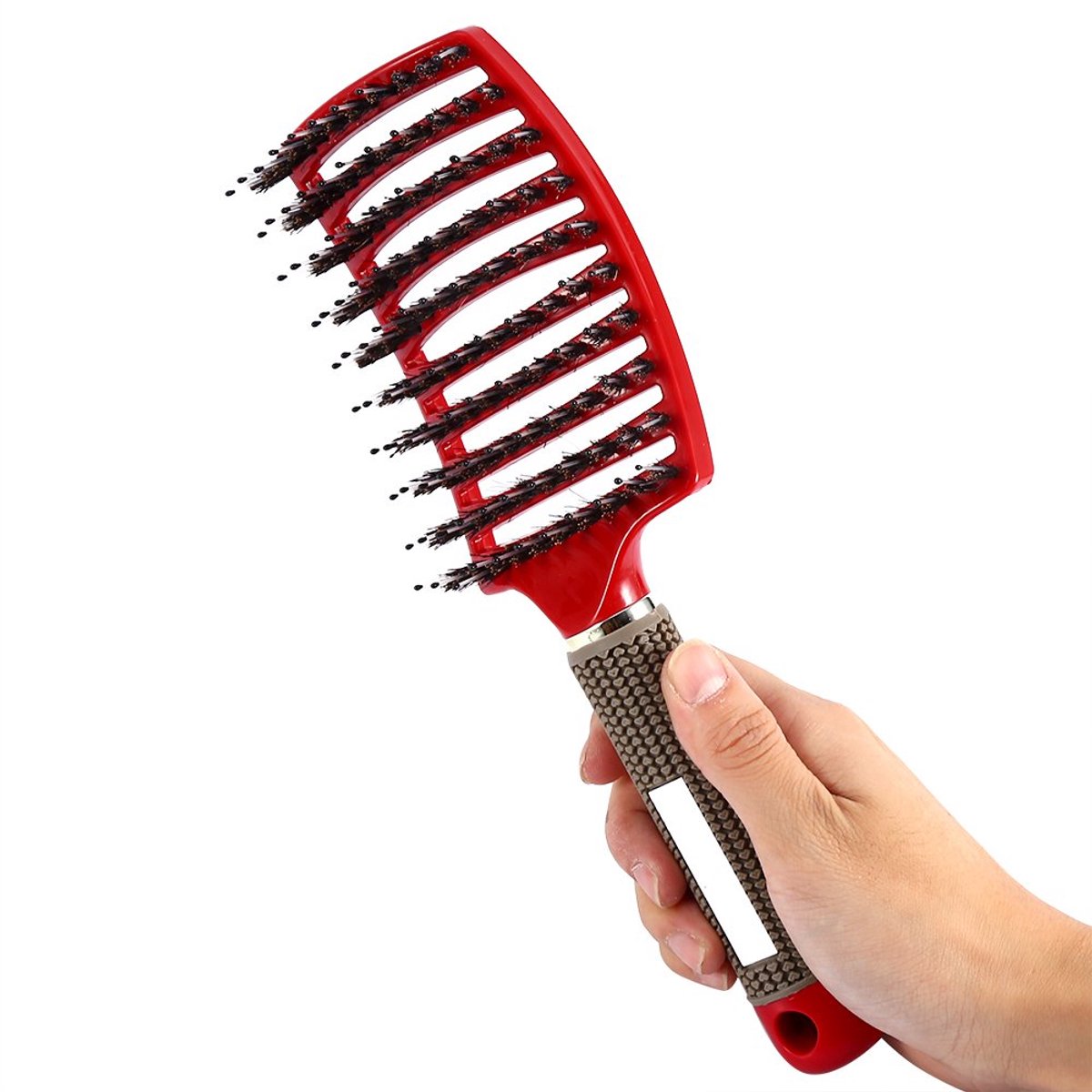 Kam Brush Brush - Krulborstel met Handvat - Boar Haar, Rood
