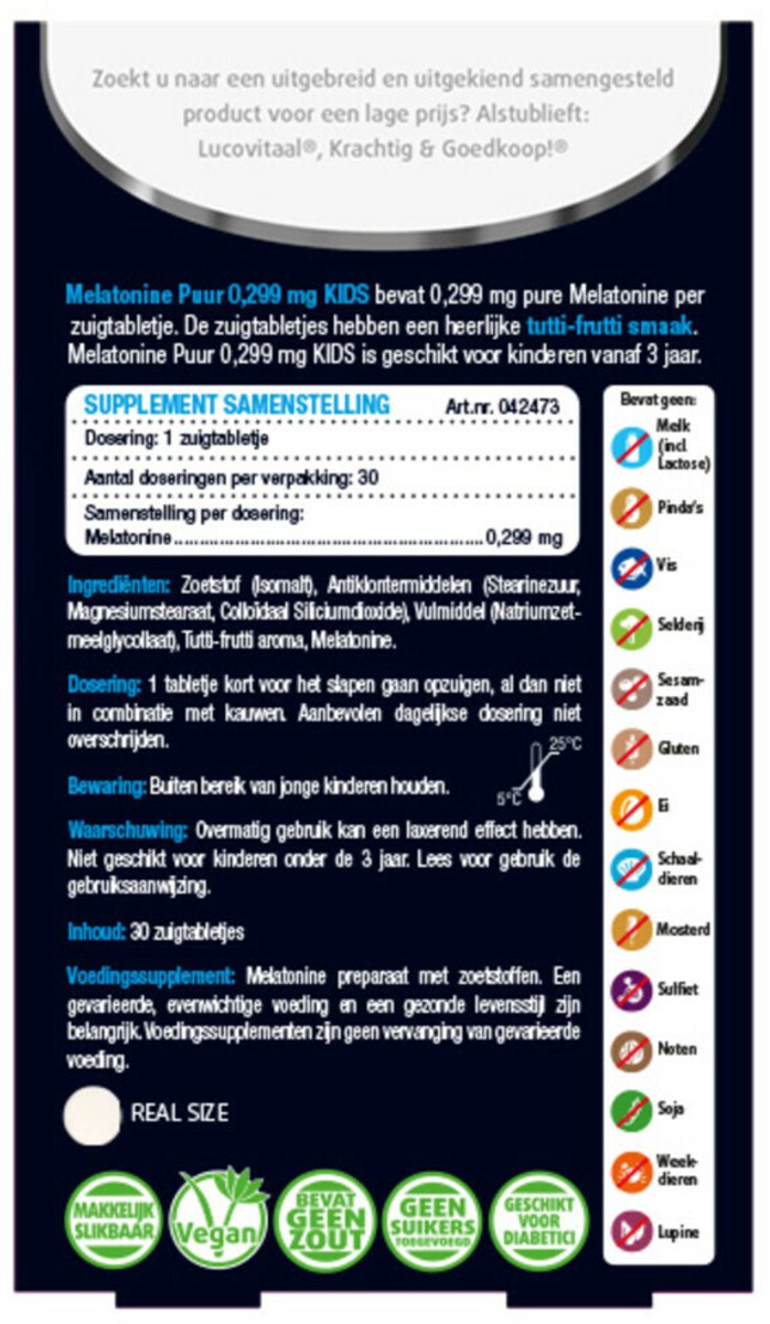 Lucovitaal Melatonine Puur Kids - 2 x 30 zuigtabletten - Voordeelverpakking
