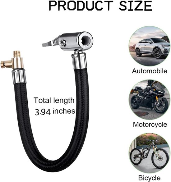Autopomp - Autobanden - Luchtpomp - Verlengbui - Koper -Ventieladapter - Verlengslang voor luchtdruk - Luchtpomp Accessoires - Voor fiets auto motorfiets fietsband luchtpomp - 10 cm — afbeelding 2