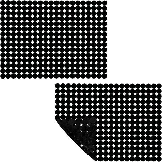 Tapis d'évier - 2 pièces - Tapis d'évier - Tapis d'égouttage - PVC - Protection d'évier - Tapis de grille d'évier - Protection anti-éclaboussures - Rectangulaire - 40 x 30 cm - Zwart